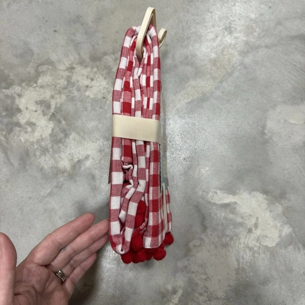 NEW Pioneer Woman 3 Piece Small Window Curtain SET Red White Gingham Cottage